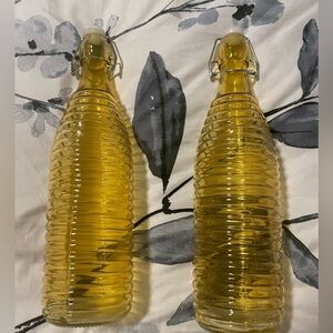 Brand new lot of 2 yellow amber Colored Glass Bottle + Cork tops